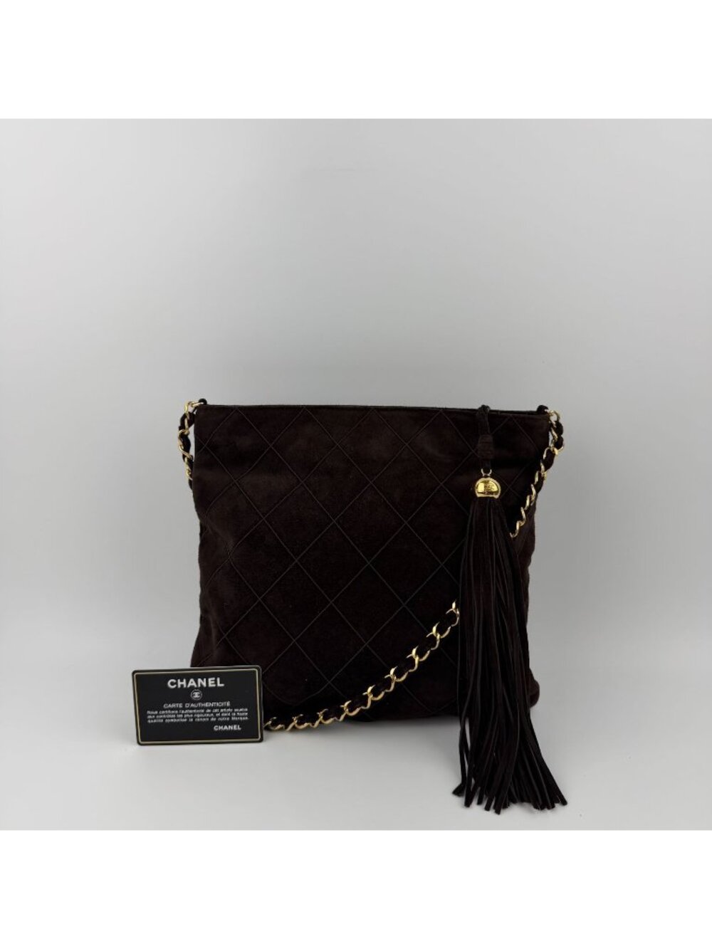 Chanel CC Logo Quilted Chain Shoulder Bag Brown Suede No 5 Vintage